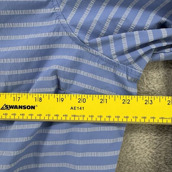 LL Bean Top Womens XL Blue Striped Button Up Notch Neck Roll Tab Sleeves Tunic - Picture 16 of 16